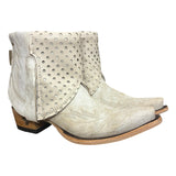 7 Embroidered White & Cream Leather Canty Boots® with Turquoise Concho