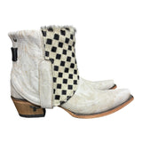 7.5 Embroidered White & Checkered Hair-on Hide Canty Boots®