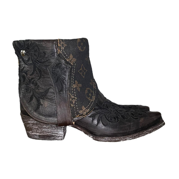 7.5 Deep Brown Embroidered & Designer Denim Canty Boots®