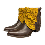 8.5 Brown & Pressed Floral Leather Canty Boots® with Turquoise Rose Concho