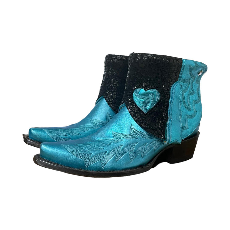 6.5 Metallic Blue & Black Canty Boots® with Heart Cutout