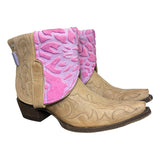 9 Embroidered Tan & Pink Hair-on Hide Canty Boots®