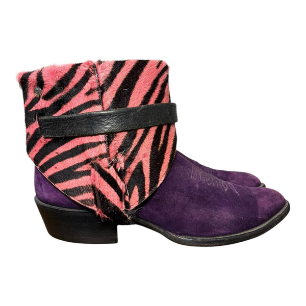 6.5 Purple & Pink Zebra Hair-on Hide Canty Boots®