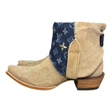 9 Embroidered Tan Rough Out & Designer Denim Canty Boots®