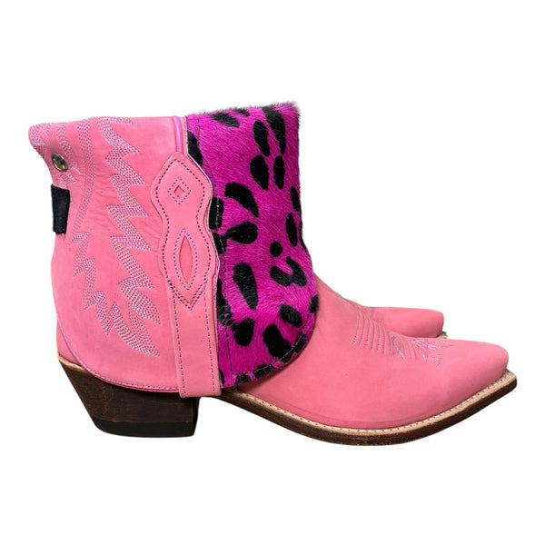 8.5 Pink & Pink Leopard Hair-on Hide Canty Boots®