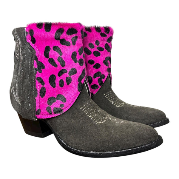 9 Charcoal Rough Out & Pink Leopard Hair-on Hide Canty Boots®