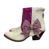 8.5 Cream & Pink Holo with Pink Crystal Bows Canty Boots®