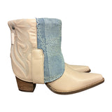 9.5 Pale Pink & Designer Denim Stacked Heel Canty Boots®