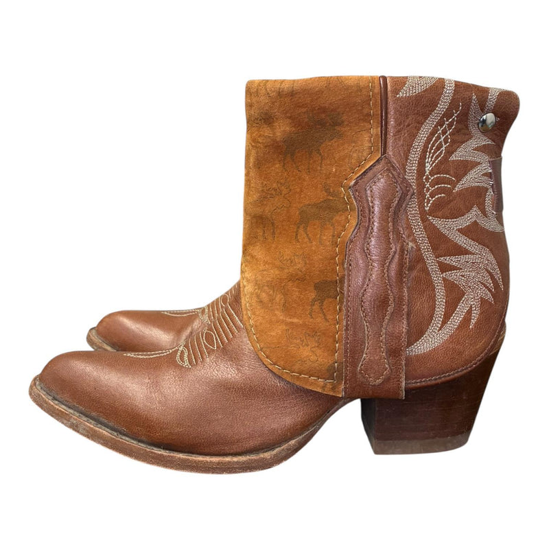 7 Brown & Moose Printed Leather Canty Boots® with Turquoise & Antler Concho