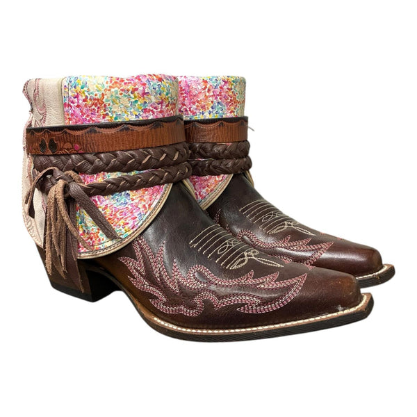 8 Brown & Pink with Floral Leather Canty Boots®