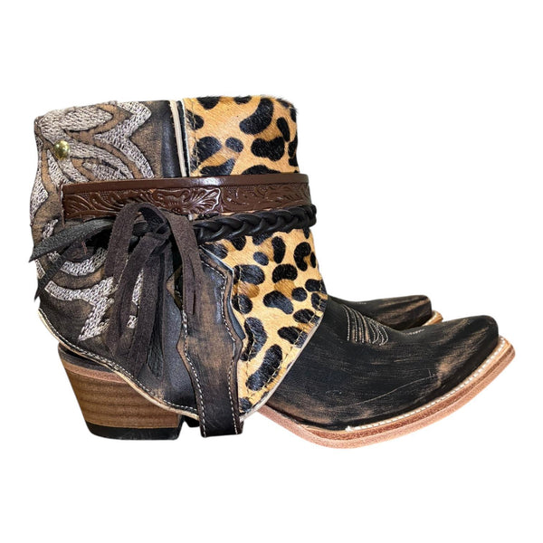 7.5 Embroidered Brown & Leopard Hair-on Hide Canty Boots®