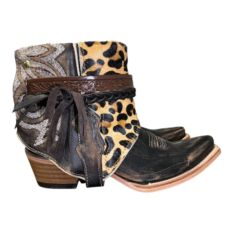 7.5 Embroidered Brown & Leopard Hair-on Hide Canty Boots®