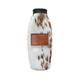 Cowhide Bottle Koozie with Customizable Leather Patch