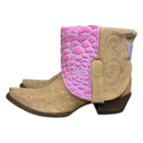 9 Embroidered Tan & Pink Hair-on Hide Canty Boots®