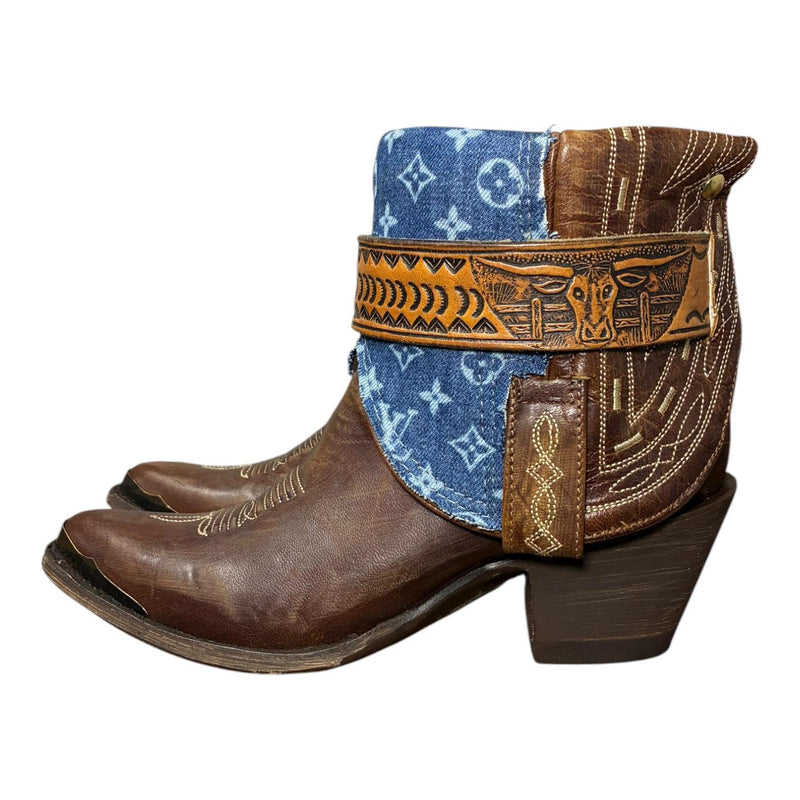 8.5 Embroidered Brown & Designer Denim Canty Boots®