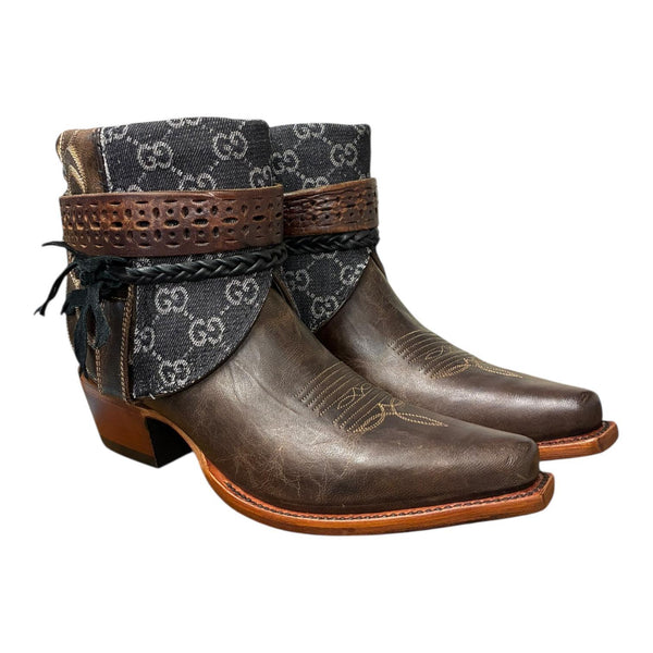 8.5 Embroidered Brown & Designer Denim Canty Boots®