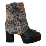 9 Black & Black Denim Textile Platform Canty Boots®