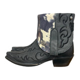 7 Embroidered Black & Cowhide Printed Leather Canty Boots® with Silver Conchos