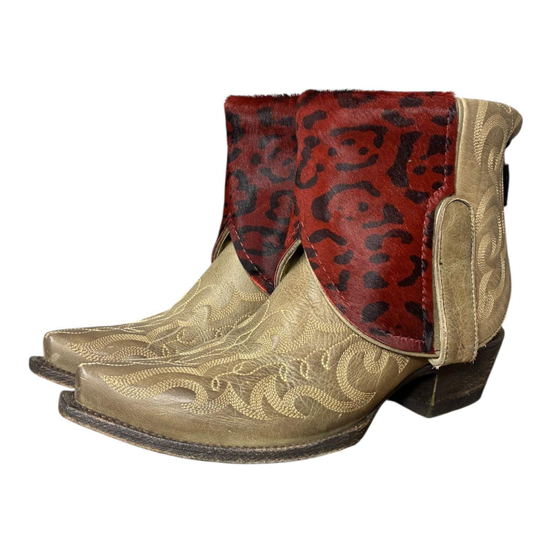 7.5 Embroidered Tan & Red Leopard Hair-on Hide Canty Boots®