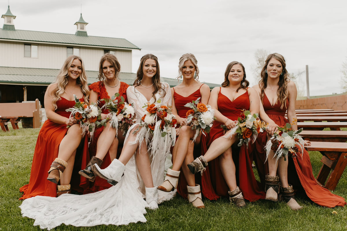 Western fashion bridesmaid dresses with cowboy boots