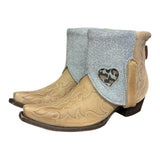 9 Embroidered Tan & Blue Leather Canty Boots® with Heart Inlay