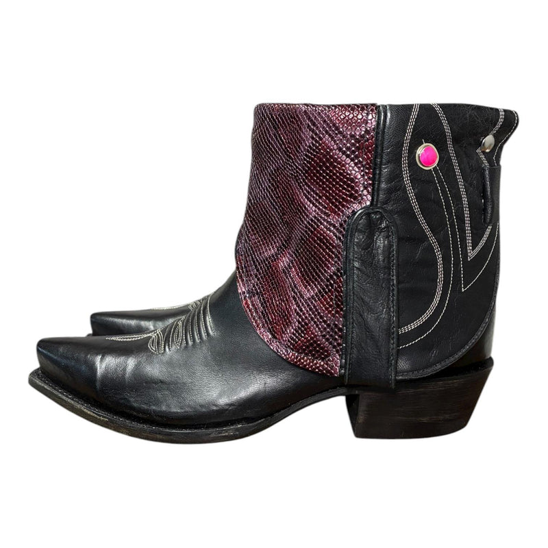 9 Black & Purple Leather Canty Boots® with Pink Concho