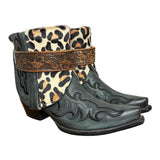 7.5 Embroidered Black & Leopard Hair-on Hide Canty Boots®