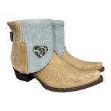 9 Embroidered Tan & Blue Leather Canty Boots® with Heart Inlay