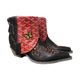 9.5 Black Floral & Designer Canty Boots® with Butterfly Patch