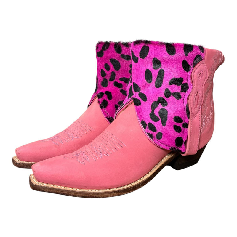 8.5 Pink & Pink Leopard Hair-on Hide Canty Boots®