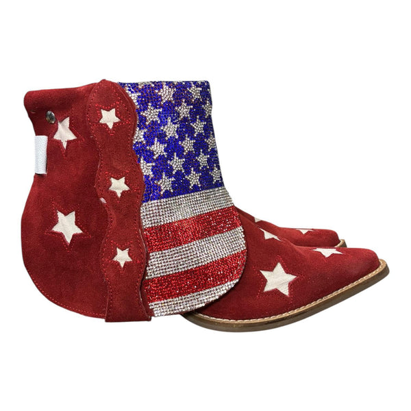 9 Red Rough Out & Stars with American Flag Crystals Canty Boots®