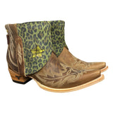10 Embroidered Brown & Green Leopard Canty Boots® with Star Inlay