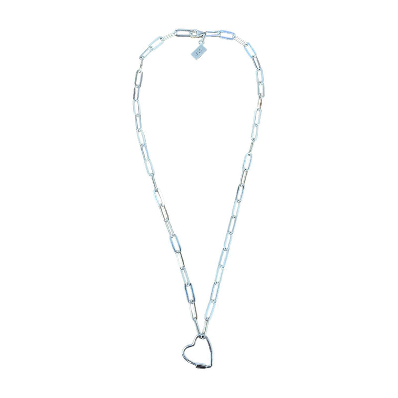 Small Paperclip Charm Necklace with Heart Carabiner Closure