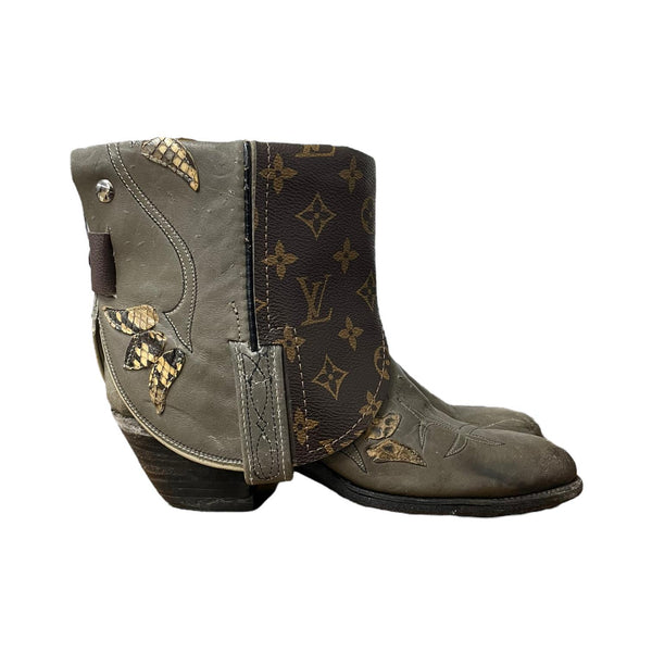 6.5 Gray LV Canty Boots® with Exotic Accents