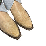 9.5 Embroidered Tan & Blue Leather Canty Boots® with Silver Concho