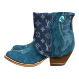 8 Blue Rough Out & Designer Denim Canty Boots® with Chrysocolla Concho