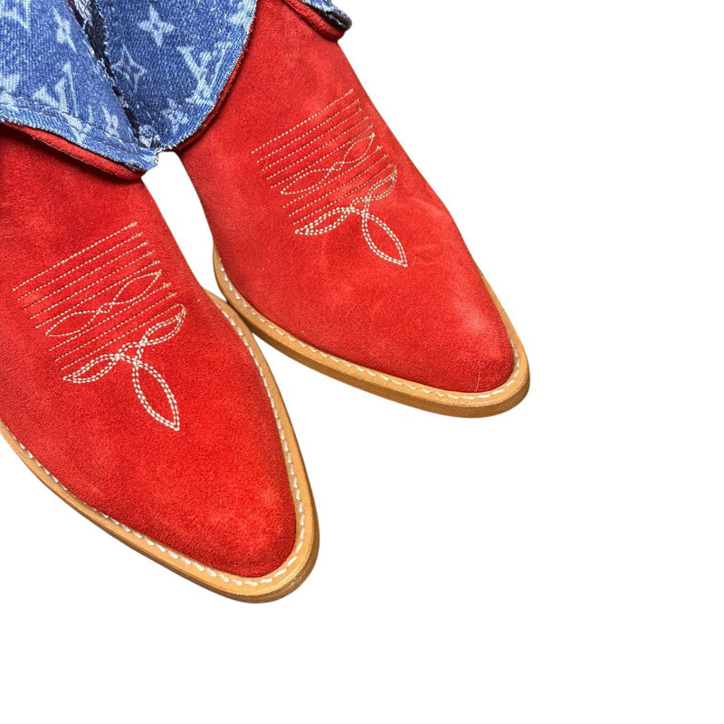 8.5 Red Rough Out & Layered Designer Denim Canty Boots®