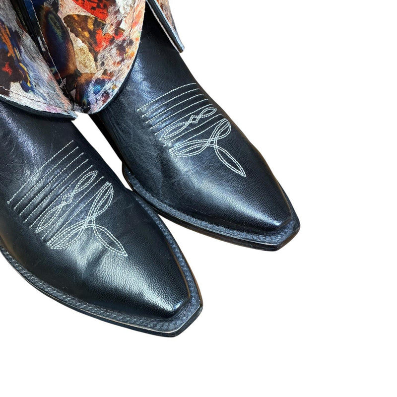 8.5 Black & Butterfly Printed Hair-on Hide Canty Boots®
