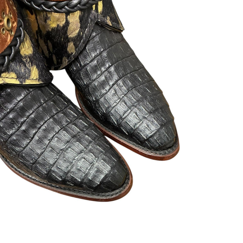 7.5 Exotic Black & Gold Spotted Hair-on Hide Canty Boots®