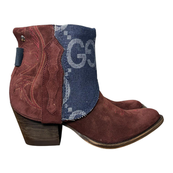 9 Deep Red Rough Out & Designer Denim Canty Boots®