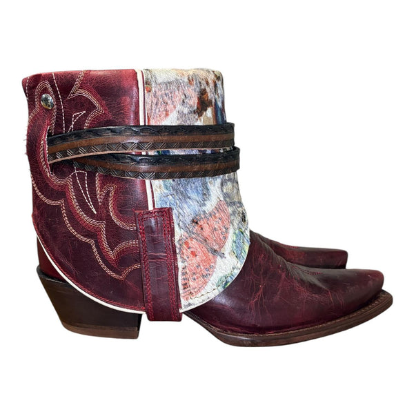 7.5 Red & Butterfly Printed Hair-on Hide Canty Boots®