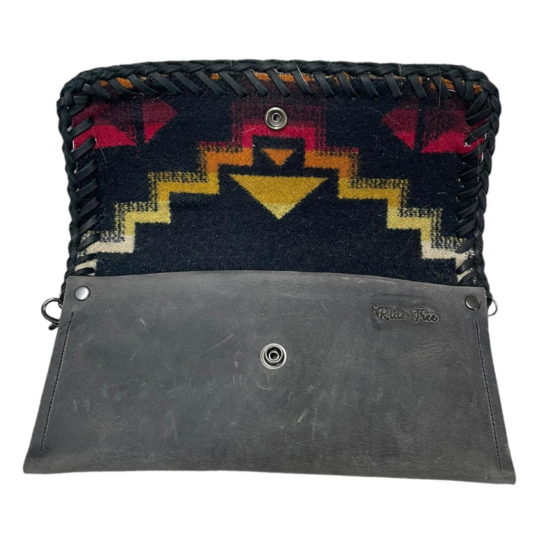 Gray & Black Coyote Hide Clutch with Crossbody Strap