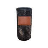 Cowhide Skinny Can Koozie with Customizable Leather Patch