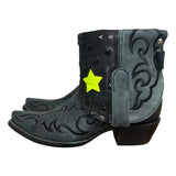 7 Embroidered Black & Studded Black Leather Canty Boots® with Star Inlay