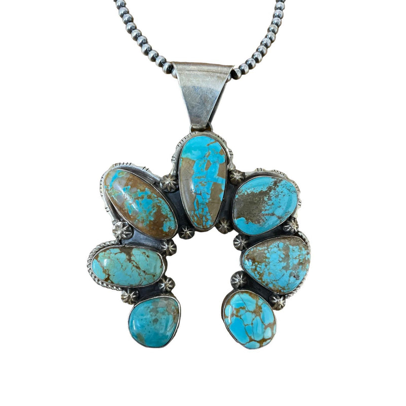 Squash Blossom Turquoise Necklace with Navajo Pearls