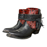 8.5 Embroidered Black & Red Leopard Hair-on Hide Canty Boots®