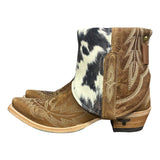 7 Embroidered Brown & Cowhide Printed Leather Canty Boots®