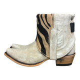 6.5 Embroidered White & Zebra Striped Hair-on Hide Canty Boots®
