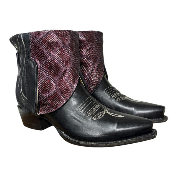 9 Black & Purple Leather Canty Boots® with Pink Concho