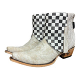 9 Embroidered White & Checkered Leather Canty Boots®